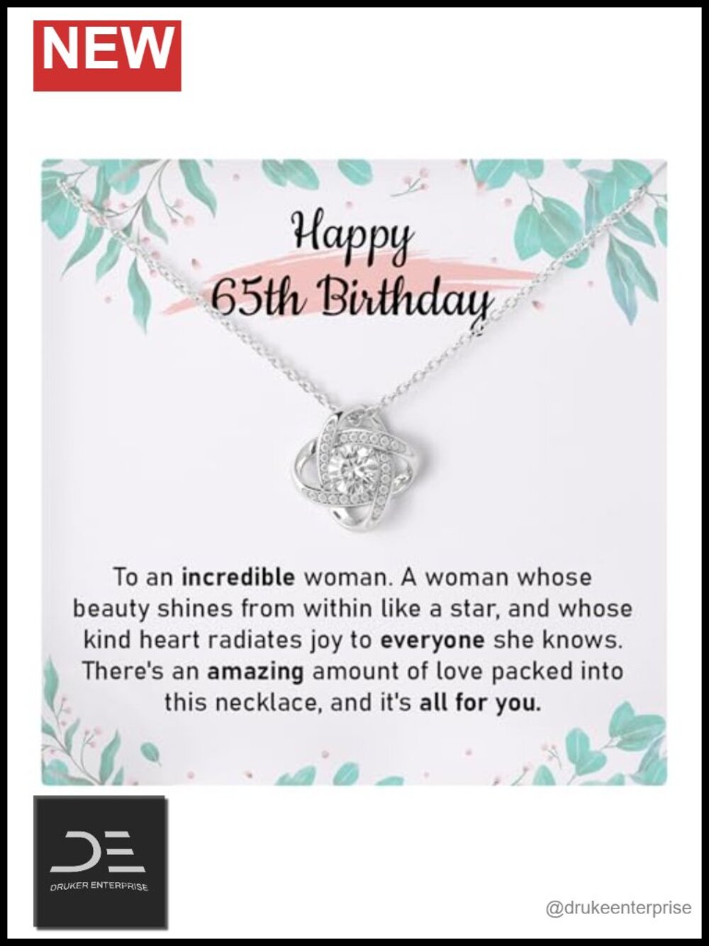 65th Birthday Gift Necklace for Mom Grandma Aunt Cubic Zirconia Pendant